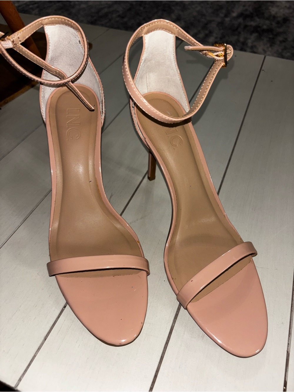 INC International Concepts Blush Patent Ankle-Strap Stiletto Sandals